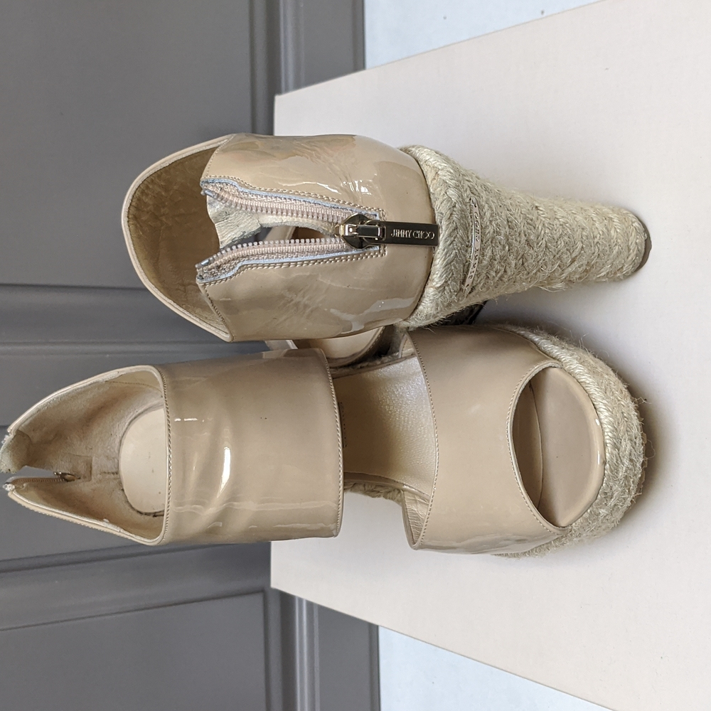 Patent leather nude wedges by Jimmy Choo